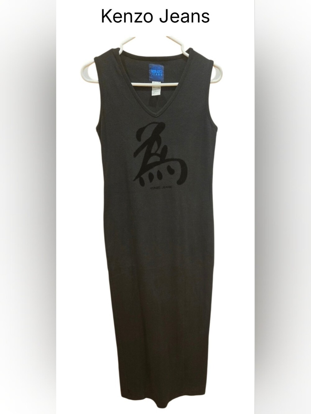 Kenzo Jeans Black Sleeveless V-Neck Maxi 100% Cotton Dress Sz M
